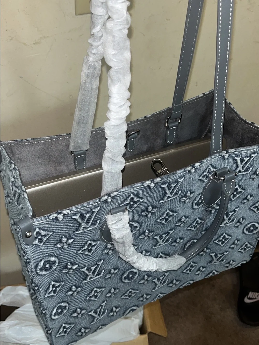 Cute fashion Blue Denim Monogram Tote Bag